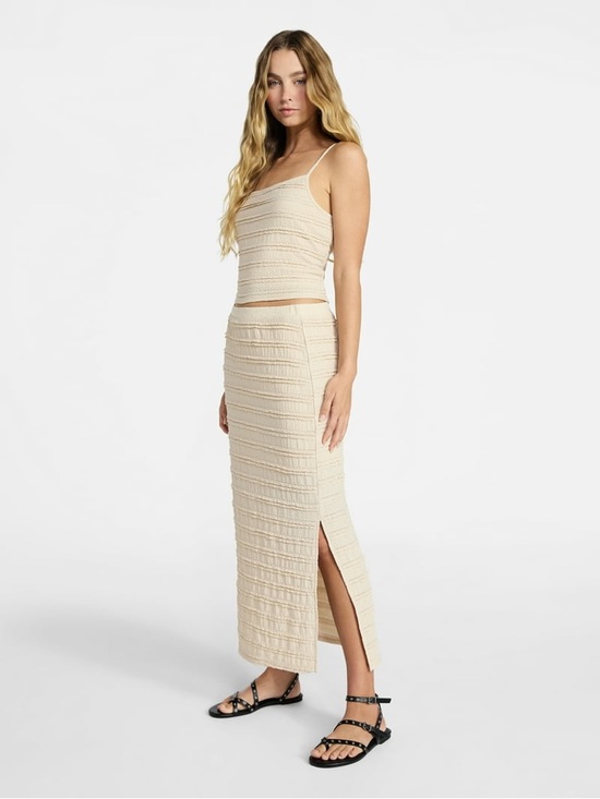 Dresses & Skirts - Cream Knit Maxi Skirt - Elegant Ribbed Midi for Women